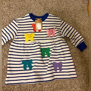 Mini Boden Blue and White Striped Dress with Colorful Bows 2/3 NWT